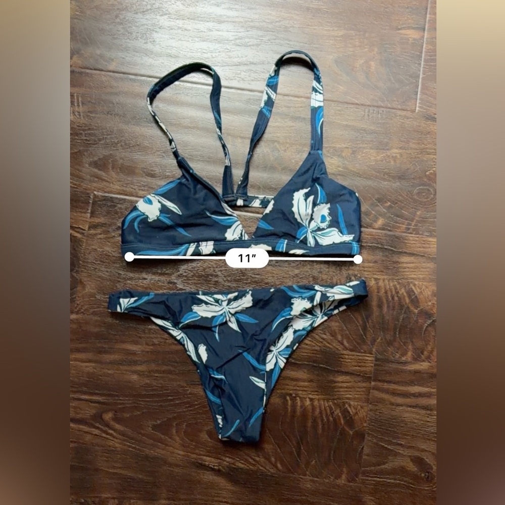 Mikoh Navy Floral Triangle Bikini Set